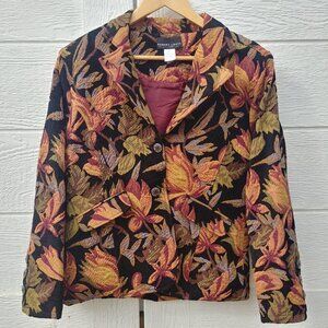 Vintage Robert Louis ramie cotton jacket black with beautiful rust flora…